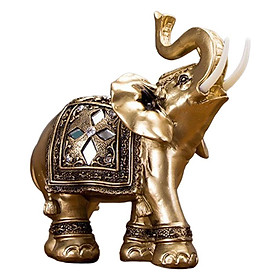 Golden Elephant Statue Fengshui Sculpture Desktop Shelf Home Decor Figurine