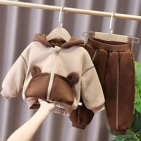 Bộ quần áo cho bé trai bé gái NG880, Bộ nỉ bông cho bé trai hình tai gấu cho bé 7 - 27kg Trang Store