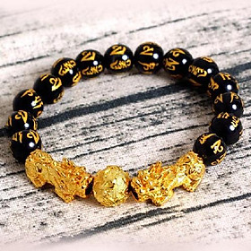Vòng tay nam 2 tỳ hưu obsidian bhlt111