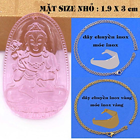 Mặt Phật Đại thế chí pha lê hồng 1.9cm x 3cm (size nhỏ) kèm vòng cổ dây chuyền inox vàng + móc inox vàng, Phật bản mệnh, mặt dây chuyền