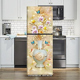 Decal dán tủ lạnh 3D BÌNH NGỌC XANH SANG TRỌNG chống nước và lau chùi thoài mái
