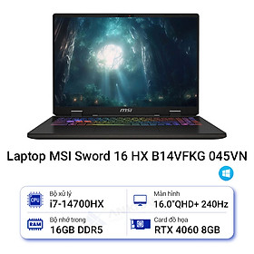 Mua MSI Sword 16 HX B14VFKG 045VN (Intel Core i7-14700HX | 16GB | 1TB SSD | RTX 4060 GDDR6 8GB | 16 inch QHD+ | Win 11 | Cosmos Gray) - HÀNG CHÍNH HÃNG