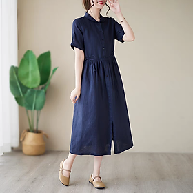 Đầm linen nữ dáng babydoll siêu xinh có kết hợp dây rút eo và tay bồng, mẫu mới nhất Da216