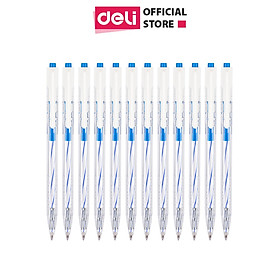 Combo 12 chiếc bút bi dầu dầu đầu ngòi 0.7mm bấm Deli - Mực xanh/đen/đỏ - EQ24