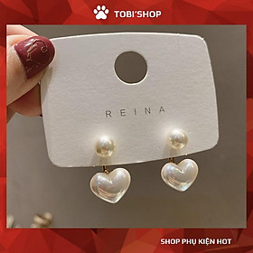 Khuyên tai nữ hoa tai bông tai nữ dễ thương hình trái tim ngọc trắng TB219 - TOBI'SHOP