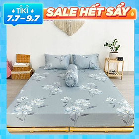 Bộ Ga 4 Món Tencel Thuần Việt - Hoạ tiết Hoa Thuỷ Tiên Xám - Bộ sản phẩm gồm 2 vỏ gối nằm, 1 vỏ gối ôm, 1 ga