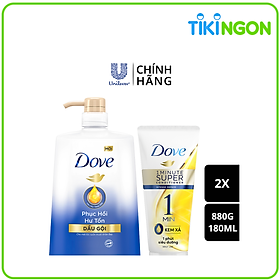 Combo Dầu gội Dove Phục Hồi Hư Tổn 880g & Kem Xả Dove Phục Hồi Hư Tổn 1 Phút Siêu Dưỡng 180ml