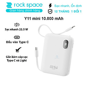 Pin sạc dự phòng mini tích hợp dây sạc Rockspace Y11 sạc nhanh 22.5w dung lương 10000mAh - Hàng chính hãng bảo hành 12 tháng - Màu Trắng