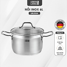 Mua Nồi inox 304 vung kính đáy 3 lớp Lebenlang LBL2533 và LBL2534  size 20  24cm  dùng cho mọi loại bếp - hàng chính hãng