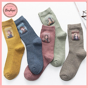 Tất nữ cao cổ dệt kim in hình cô gái GIRL EMOTION siêu cá tính cho Nàng, tất cao cổ nhún nữ T149