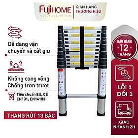 Mua Thang nhôm rút đơn Nhập Khẩu 3 8M gấp gọn Nhật Bản Fujihome chống trượt  thang rút xếp gấp gọn gia đình đa năng 3m8 mét có khóa an telescoping ladder - Hàng Nhập Khẩu