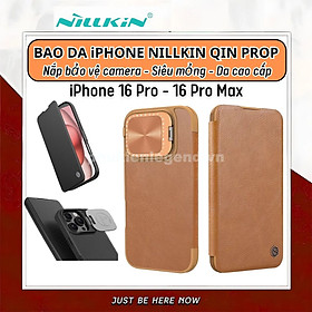 Bao da chống sốc bảo vệ camera cho iPhone 16 Pro / 16 Pro Max hiệu Nillkin Qin ProP - Tích hợp chân đế, ngăn đựng thẻ, Da PU cao cấp - Hàng nhập khẩu - Nâu - iPhone 16 Pro