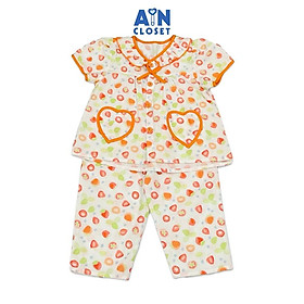 Bộ quần áo Dài tay ngắn bé gái họa tiết Fruit Cam cotton - AICDBGXWA36N