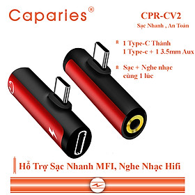 Jack Chuyển Đổi CAPARIES CPR-CV2, chuyển 1 TYPE-C thành 2 Đầu TYPE-C và Jack âm thanh 3.5 - Hàng Chính Hãng