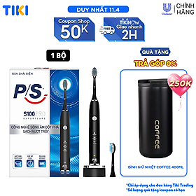 Bàn Chải Điện P/S S100 PRO - Công Nghệ Sóng Âm, Chải Sạch Mảng Bám Tới 10X - Đen Nhám