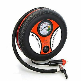 Bơm lốp mini tròn Air Compressor DC 12V tặng kèm dụng cụ ngoáy tai có đền siêu tiện lợi