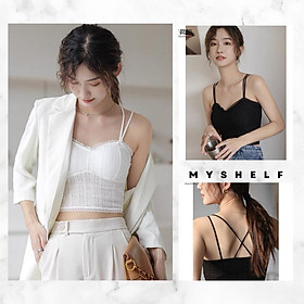 M12. Áo bra ren nữ dây đan lưng chéo sang chảnh, áo 2 dây ren croptop kiểu nữ đẹp sang chảnh