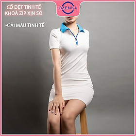 Váy polo ôm body trơn khoá kéo tay ngắn , đầm dự tiệc màu đen trắng chất thun gân cotton 100% rẻ đẹp mát