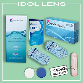 Bộ lens cận/ kính áp tròng cận không màu, dung dịch ngâm lens, dung dịch nhỏ mắt MAXI