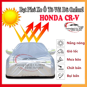Bạt Phủ Ô Tô Vải Dù Oxford, Tráng Nhôm Cao Cấp, Áo Trùm Bảo Vệ Xe HONDA CR-V, Bạc Phủ Trùm Chống Nóng Chống Mưa, Chống Xước Xe, Bạt Của Xưởng Được May Theo Kích Cỡ Xe, Cam Kết Vừa Xe, Bền Và Đẹp Tới 2 Năm