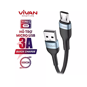 Mua Cáp Sạc Nhanh Lightning/Type-C/Micro VIVAN 2.4A 100cm Thiết Kế Kim Loại Cao Cấp Tương Thích Mọi Thiết Bị - H àng CHÍNH HÃNG