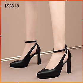 Giày sandal nữ cao gót 9 phân hàng hiệu rosata màu đen thời trang cao cấp ro616