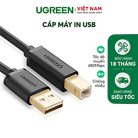 Dây máy in USB 2.0 chuẩn A đực sang chuẩn B đực độ dài từ 1-5m UGREEN US135 - Hàng Chính hãng 