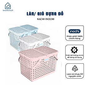 Mua Giỏ đựng quần áo bằng nhựa cao cấp quai giữa có nắp đậy NACHI INOCHI Nhật Bản - Giao màu ngẫu nhiên