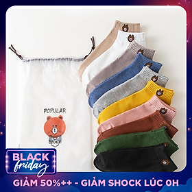 Set 10 Đôi Vớ Nữ In Hình Gấu Brown Xinh Xắn (Kèm Túi Đựng Hình Gấu)
