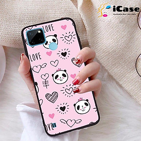 Ốp lưng iCase dành cho Realme C21Y chất liệu viền dẻo lưng cứng nhám TPU có hai lỗ xỏ dây đeo in nổi 4D hình bộ sưu tập Panda 13