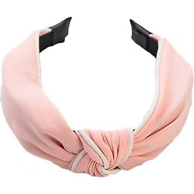 Bờm cài tóc turban nữ màu hồng phấn viền trắng bản to BN33F