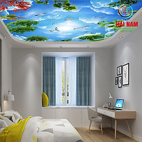 Tranh dán tường 3D trần nhà - vải lụa phủ kim sa