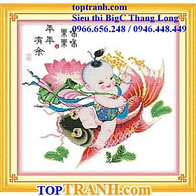 Mua Tranh thêu chữ thập em bé trai cưỡi cá chép Z414 (chưa thêu) tranh thêu đồng tử cưỡi cá chép