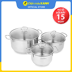 Mua Bộ 3 nồi inox 3 đáy nắp kính Delites NR001-B3 - Hàng chính hãng