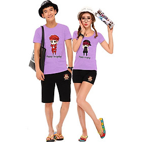 Bộ Áo Thun Đôi Nam Nữ Happy Forever Màu Tím