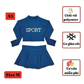 Đồ bơi tay dài nữ - cho bé gái kín đáo từ 40-50kg - chân váy cạp cao - Kiên Lửa