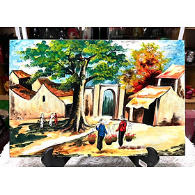 Mua Tranh sơn mài phố cổ vẽ màu cẩn trứng đẹp Thanh Bình Lê  hàng xuất khẩu 40x60 cm
