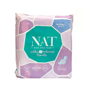 Băng vệ sinh NAT dành cho ban đêm 7 miếng / gói- 100% bông hữu cơ