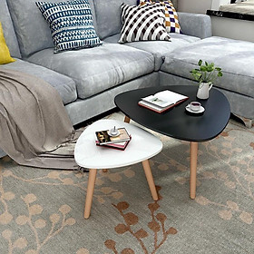 Bàn Trà sofa Cao Cấp màu Trắng hiện đại hình Tam Giác chân gỗ sồi chất lượng tốt, chống mối mọt, sang trọng, chất lượng
