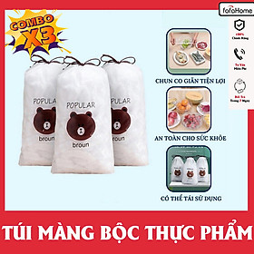 COMBO 3 Túi Màng Bọc Thực Phẩm Co Giãn Siêu Dai Có Chun Kèm Túi Gấu - Mũ Chùm Đầu Dùng 1 Lần Tiện Lợi