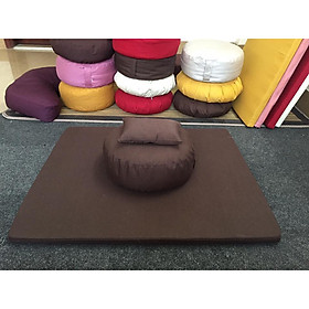 Mua Trọn bộ Thiền Tọa cụ Bồ đoàn tròn Gối kê tay ruột vỏ đậu xanh vải pha nilong (nâu)