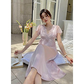 VÁY NGỦ SATIN LỤA CAO CẤP TAY NGẮN CỔ V