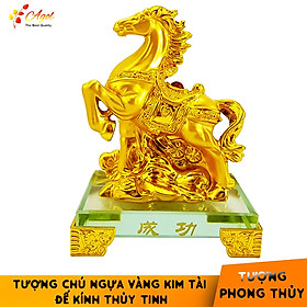 Mua Tượng chú ngựa vàng đế kính thủy tinh cao cấp - Tượng MÃ PHI THIÊN - Hàng Nhập Khẩu