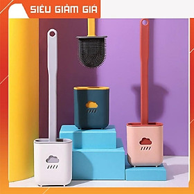 Mua SP1541 Cọ vệ sinh toilet bồn cầu  nhà tắm hình đám mây bằng silicon cao cấp kèm hộp treo tường chắc chắn 38*4*10 cm