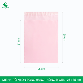 MT1HP - 25x35 cm  - Túi nilon gói hàng - 100 túi niêm phong đóng hàng màu hồng pastel
