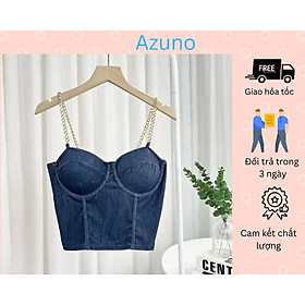 Áo Bra Nữ Dây Xích Chất Denim Mềm Dáng Lửng Sẵn Đệm Ngực Siêu Hot