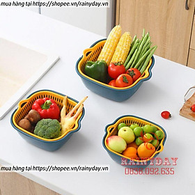 Mua COMBO 6 rổ kèm chậu bộ 3 rổ và 3 chậu thau nhựa rửa rau củ đựng hoa quả trái cây 2 lớp hình tròn  HÌNH vuông  THOÁT NƯỚC