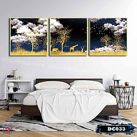 Bộ 3 tranh canvas treo tường Decor họa tiết cách điệu hươu và rừng cây, phong cách hiện đại – DC033