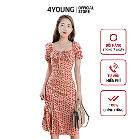 Đầm Hoa Nhí 4YOUNG FASHION Xẻ Tà Tay Phồng Chất Liệu VOAN Cao Cấp V66