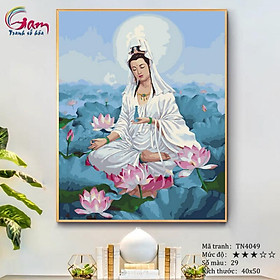 Mua Tranh tô màu theo số sơn dầu số hóa Phật Quan Âm hoa sen TN4049